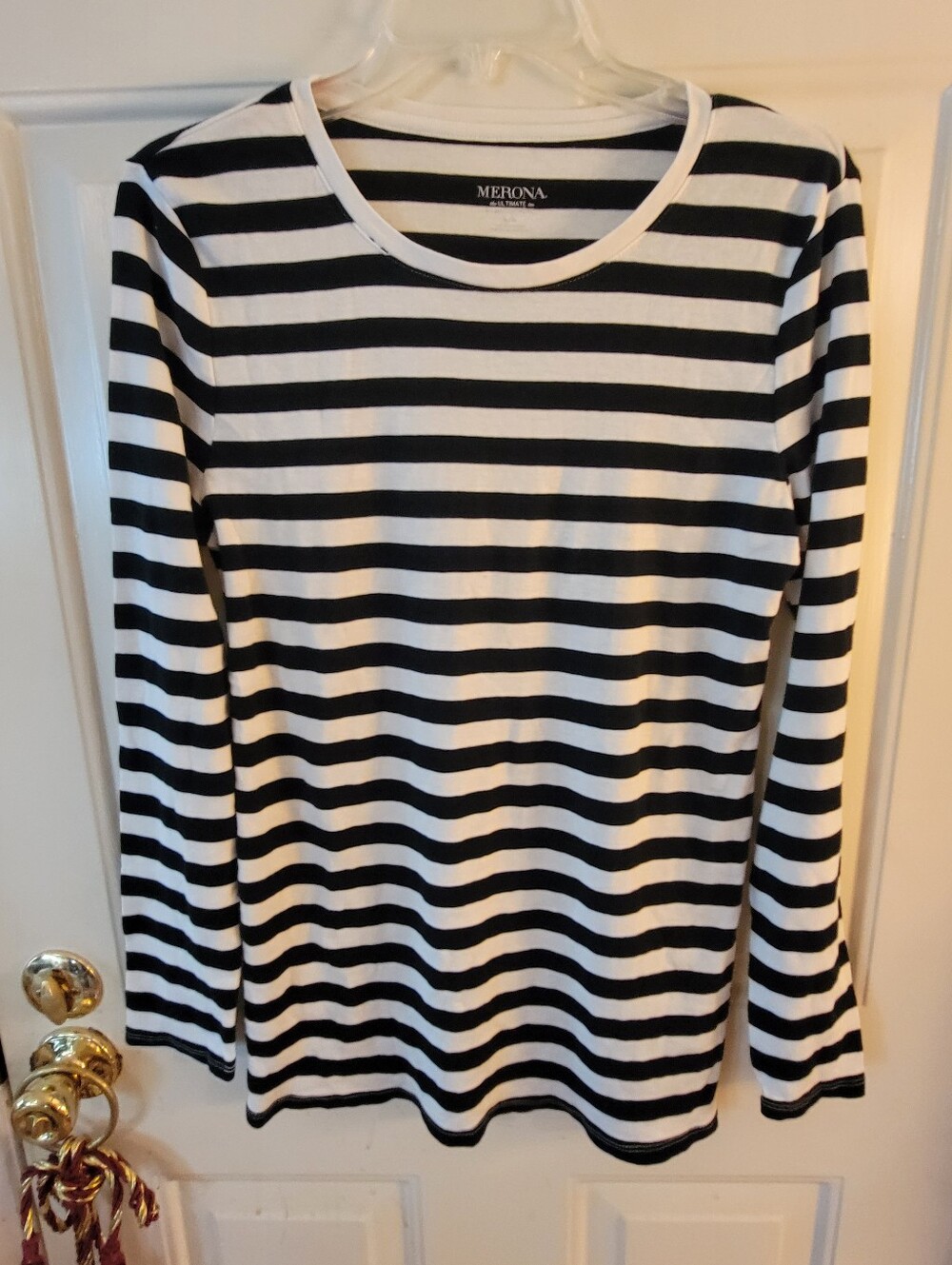 Merona Black and White Striped Long Sleeve Tee